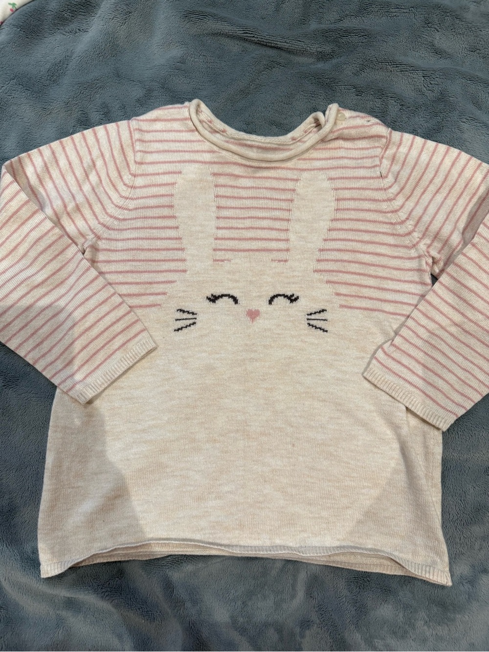 H&M Girls' Cream & Pink Bunny Knit Top - Cute Long Sleeve Shirt 18month